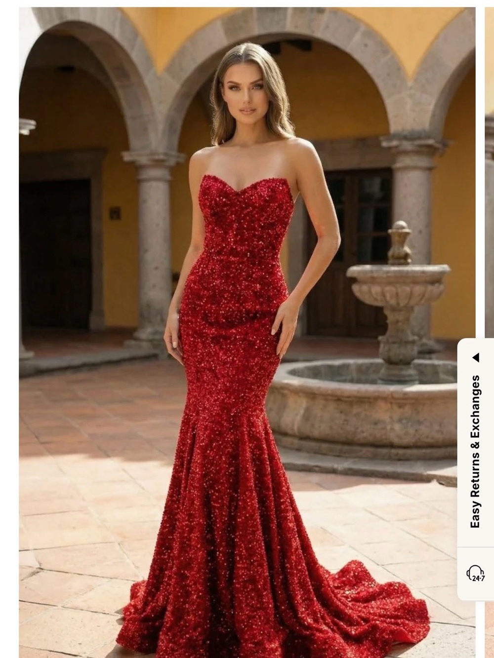 Strapless Red Sequin Mermaid Evening Gown